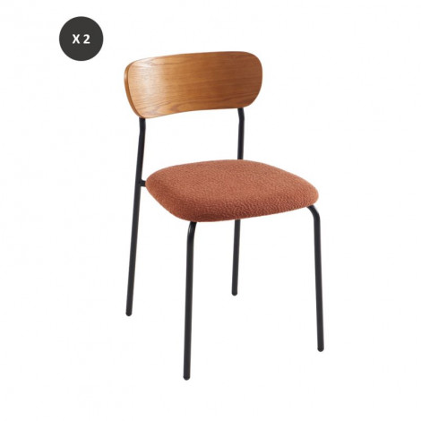 Lot de 2 chaises FRIDA tissu bouclette terracotta pieds métal noir|Chaise|Baita Home