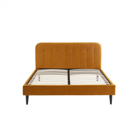 Lit double ANDRE velours jaune moutarde 160x200 sommier inclus|Lit Adulte|Baita Home