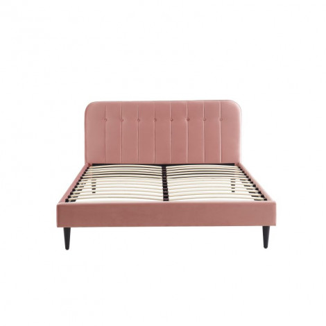 Lit double ANDRE velours rose 160x200 sommier inclus|Lit Adulte|Baita Home