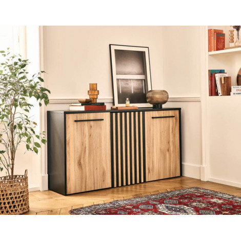 Varna - buffet bas - bois et noir - 164 cm|Buffet|BestMobilier