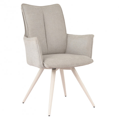 Chaise pivotante 180° en tissu beige avec pieds métal blanc - SABRINA|Chaise|Meuble et moi