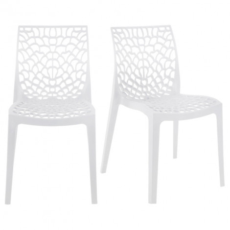 Lot de 2 chaises de repas blanches ajourées et empilables - GRUYER 2|Chaise|Meuble et moi