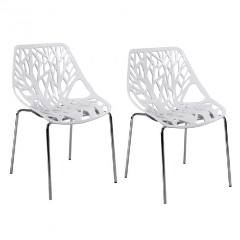 Lot de 2 chaises empilables blanches avec pieds métal chromé - TIMBER|Chaise|Meuble et moi