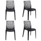 Lot de 4 chaises de repas noires ajourées et empilables - GRUYER 2|Chaise|Meuble et moi
