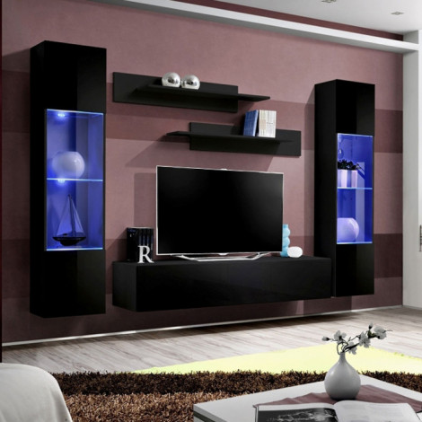 Meuble TV Mural Design "Fly III" 260cm Noir|Meuble TV|Paris Prix