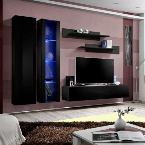 Meuble TV Mural Design "Fly IV" 260cm Noir|Meuble TV|Paris Prix