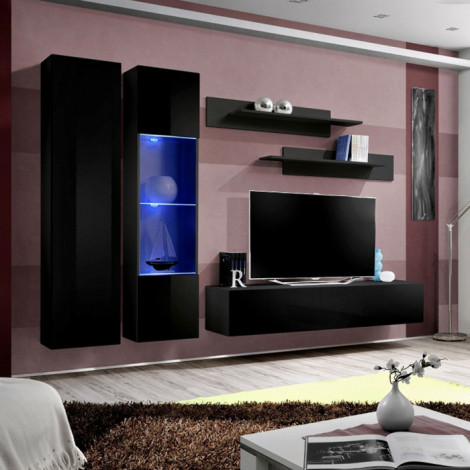 Meuble TV Mural Design "Fly V" 260cm Noir|Meuble TV|Paris Prix
