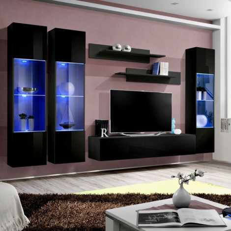 Meuble TV Mural Design "Fly III" 310cm Noir|Meuble TV|Paris Prix