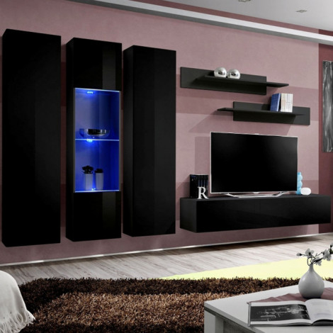Meuble TV Mural Design "Fly V" 310cm Noir|Meuble TV|Paris Prix