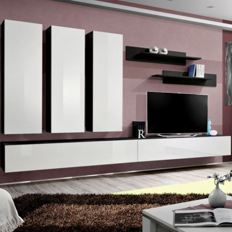 Meuble TV Mural Design "Fly I" 320cm Blanc & Noir|Meuble TV|Paris Prix