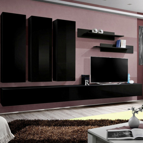 Meuble TV Mural Design "Fly I" 320cm Noir|Meuble TV|Paris Prix