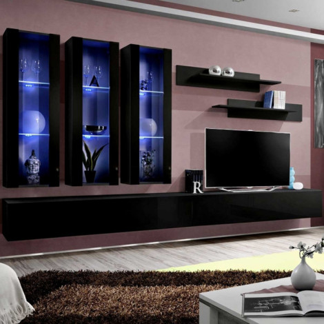 Meuble TV Mural Design "Fly III" 320cm Noir|Meuble TV|Paris Prix