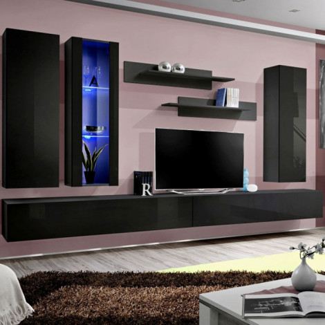 Meuble TV Mural Design "Fly IV" 320cm Noir|Meuble TV|Paris Prix