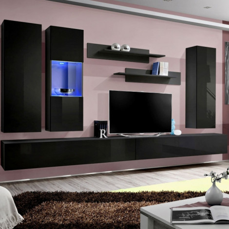 Meuble TV Mural Design "Fly V" 320cm Noir|Meuble TV|Paris Prix