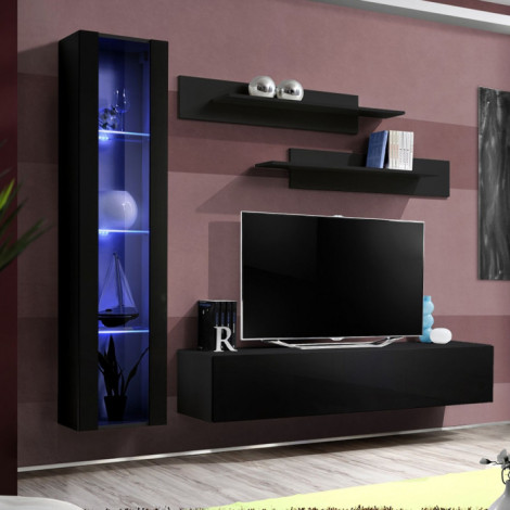 Meuble TV Mural Design "Fly II" 210cm Noir|Meuble TV|Paris Prix