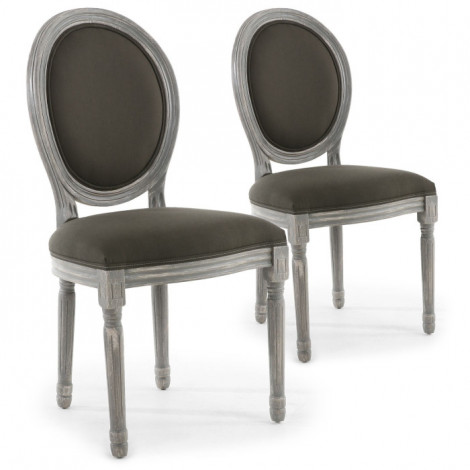 Lot de 2 Chaises Médaillon "Quing" Tissu Gris|Chaise|Paris Prix