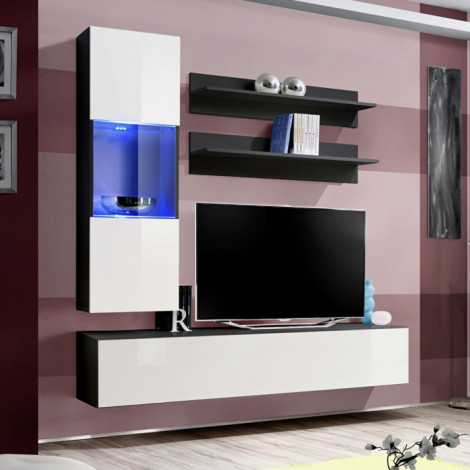 Meuble TV Mural Design "Fly III" 170cm Blanc & Noir|Meuble TV|Paris Prix