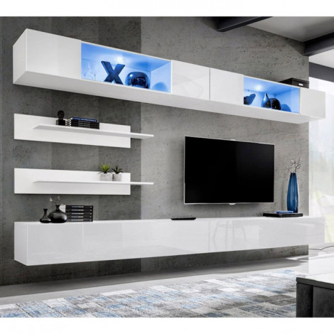 Meuble TV Mural Design "Fly VIII" 320cm Blanc|Meuble TV|Paris Prix