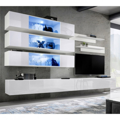 Meuble TV Mural Design "Fly XI" 320cm Blanc|Meuble TV|Paris Prix