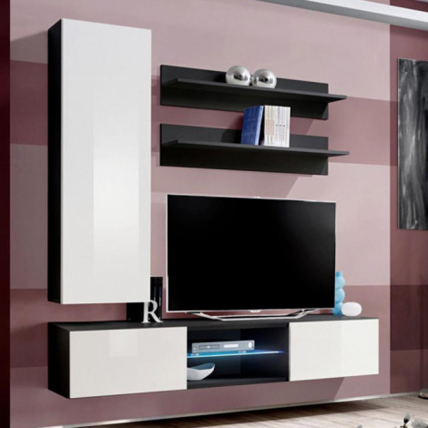Meuble TV Mural Design "Fly XVIII" 170cm Blanc & Noir|Meuble TV|Paris Prix