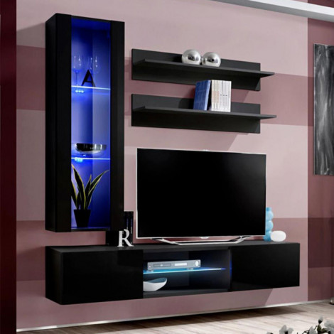 Meuble TV Mural Design "Fly XIX" 170cm Noir|Meuble TV|Paris Prix