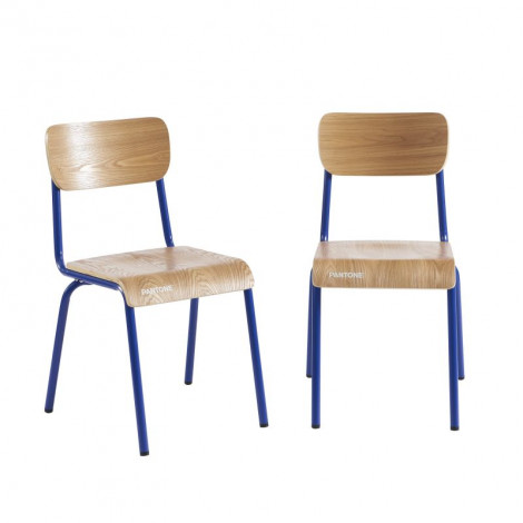 Lot de 2 chaises PANTONE bleu électrique et placage frêne pieds métal|Chaise|Baita Home