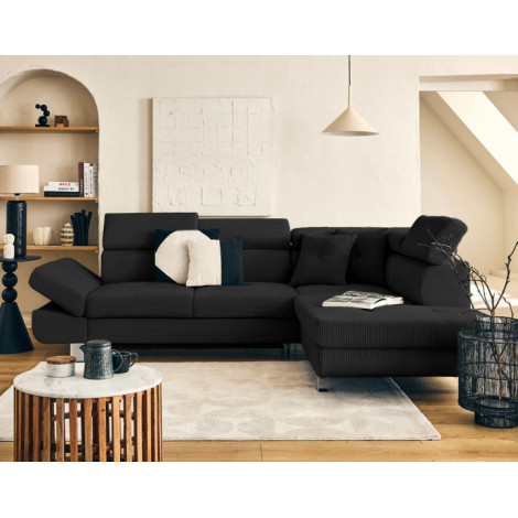 Lisbona - canapé d'angle droit 5 places convertible avec têtières en velours côtelé|Canape|BestMobilier