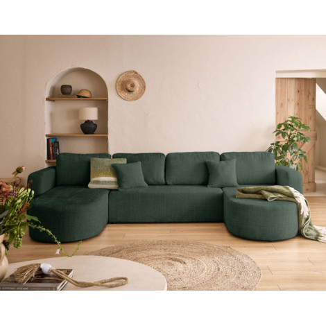 Miro - canapé panoramique en U 7 places - convertible avec coffre - en velours texturé|Canape|BestMobilier