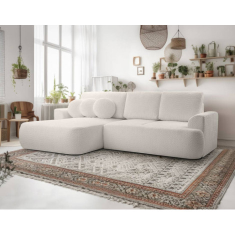 Candela - canapé d'angle gauche 4 places - convertible avec coffre - en tissu bouclette|Canape|BestMobilier
