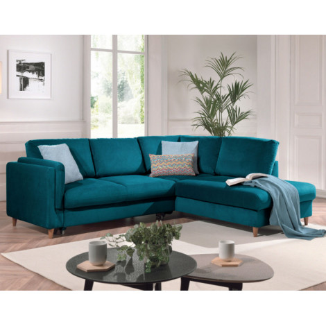 Brooke - canapé d'angle droit - convertible - 5 places - en velours|Canape|BestMobilier