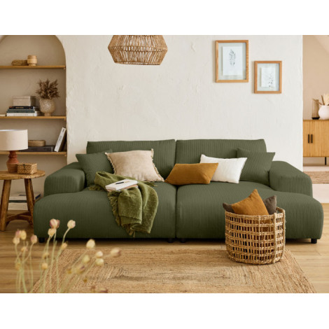 Garance - canapé droit 3 places double méridienne - en velours côtelé|Canape|BestMobilier