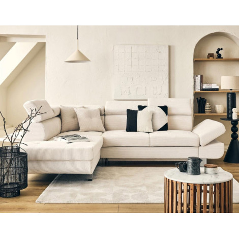 Lisbona - canapé d'angle gauche 5 places convertible avec têtières en velours côtelé|Canape|BestMobilier