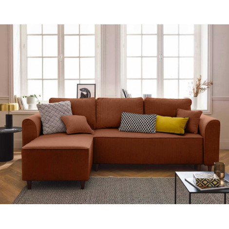Saphir - canapé d'angle réversible 4 places - convertible avec coffre - en velours côtelé|Canape|BestMobilier