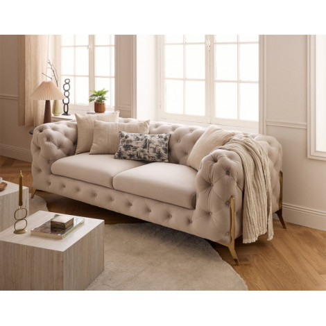 Camden - canapé 3 places chesterfield en velours - pieds en métal doré|Canape|BestMobilier