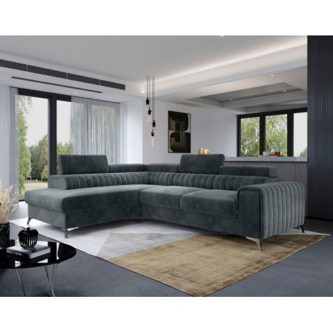Talisay - canapé d'angle gauche - 5 places - convertible avec coffre - en velours|Canape|BestMobilier