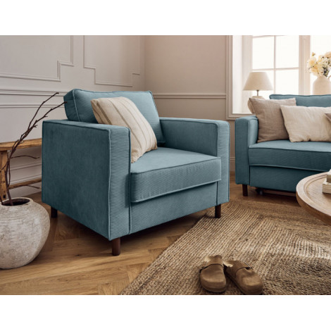 Jake - fauteuil en velours côtelé - pieds bois foncé|Fauteuil / Chauffeuse|BestMobilier