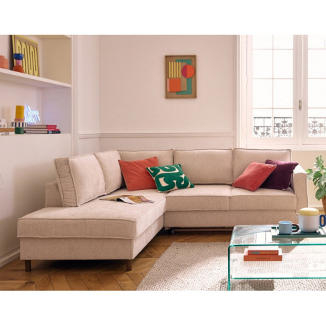 Jake - canapé d'angle gauche 5 places convertible en tissu velours relief|Canape|BestMobilier