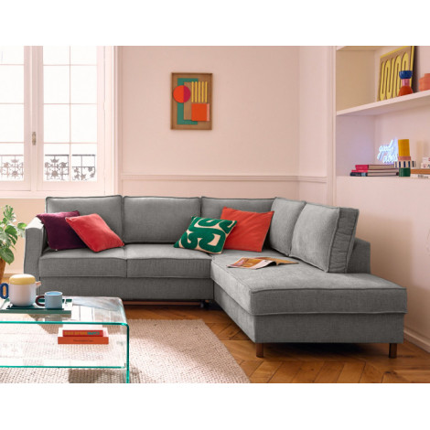Jake - canapé d'angle droit 5 places convertible en tissu velours relief|Canape|BestMobilier