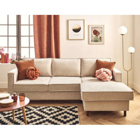Jake - canapé d'angle droit 4 places convertible avec coffre en tissu velours relief|Canape|BestMobilier