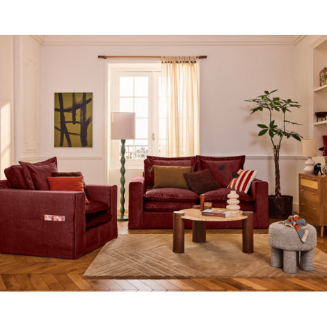 Rico - canapé droit déhoussable 3 places avec poches en velours|Canape|BestMobilier