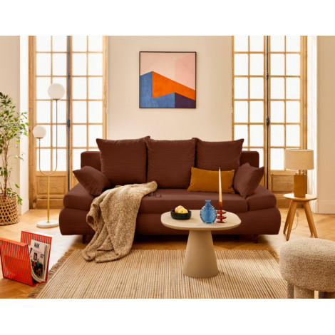 Larson - canapé droit 3 places convertible avec coffre en velours côtelé|Canape|BestMobilier