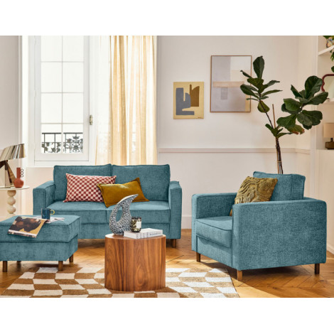 Jake - canapé droit 2 places en tissu velours relief - pieds en bois foncé|Canape|BestMobilier