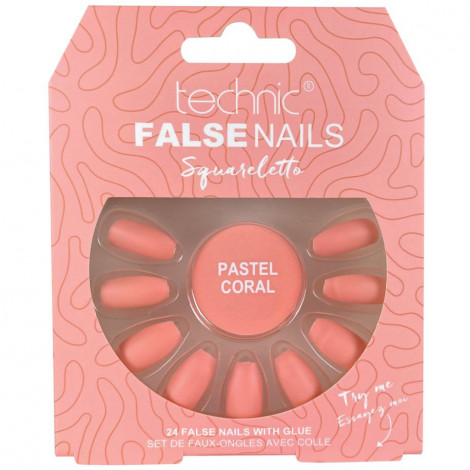technic - Faux ongles Squareletto - Pastel Coral|Ongles|FolieCosmectic