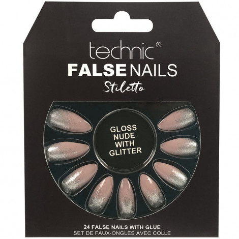 technic - Faux ongles Stiletto - Gloss Nude with Glitter|Ongles|FolieCosmectic