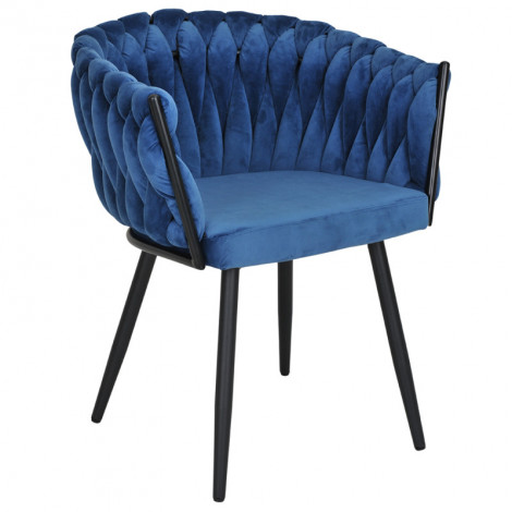 Chaise en velours tressé doux bleu nuit avec pieds métal noir - BOWI 2|Chaise|Meuble et moi