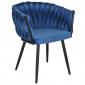 Chaise en velours tressé doux bleu nuit avec pieds métal noir - BOWI 2|Chaise|Meuble et moi