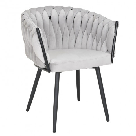 Chaise en velours tressé doux gris clair avec pieds métal - BOWI 2|Chaise|Meuble et moi