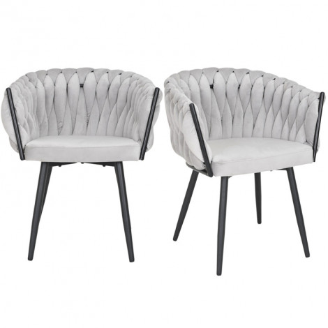 Lot de 2 chaises en velours tressé gris clair et pieds métal - BOWI 2|Chaise|Meuble et moi