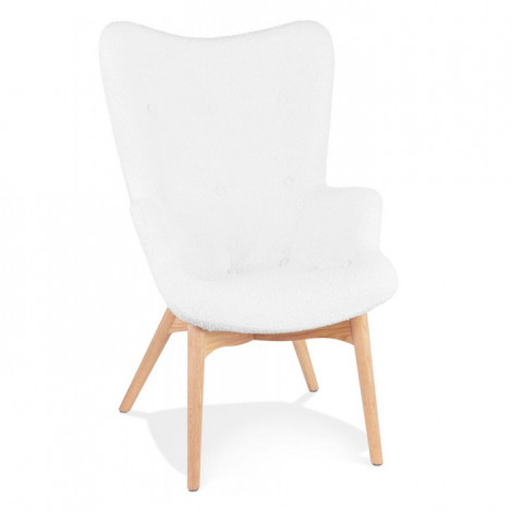 Fauteuil Scandinave à Oreilles "Tissu Bouclé" 93cm Blanc|Fauteuil / Chauffeuse|Paris Prix