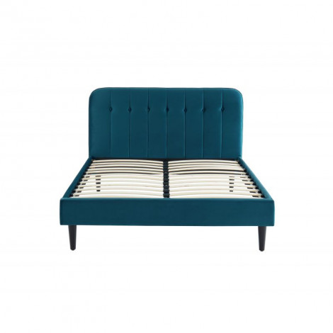 Lit double ANDRE velours bleu paon 140x190 sommier inclus|Lit Adulte|Baita Home